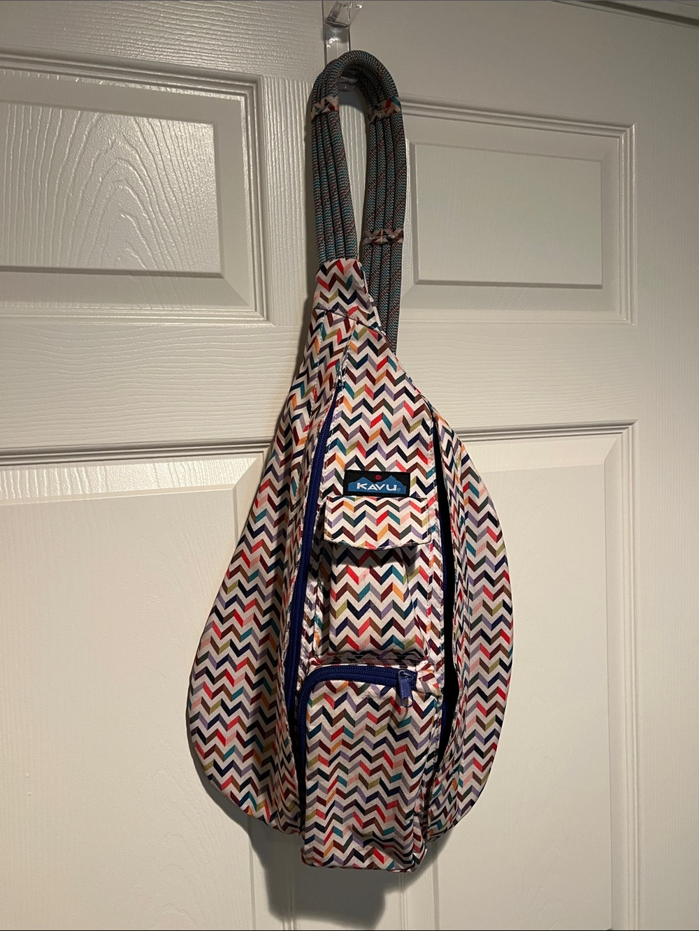 Kavu Chevron Rope Sling Bag - Navy, Red, Yellow, Green, Cream